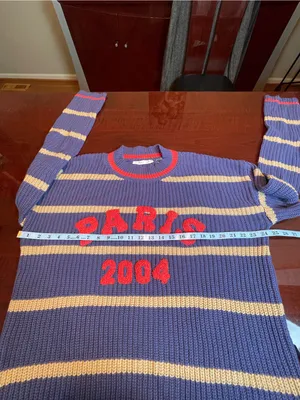 Altar'd State Striped Chunky Knit Fisherman Sweater Slouchy Blue Beige Size M thumbnail 8