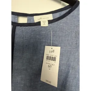 J. Jill Love Linen Denim Chambray Navy Trim Shift Dress Medium Tall NEW thumbnail 4