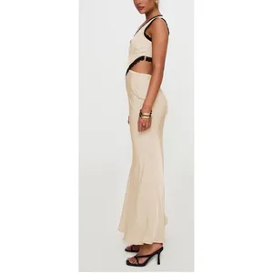 NWT Princess Polly Keila Lace Trim Maxi Dress Cream Black Satin Slip Cutout Sz 6 thumbnail 3