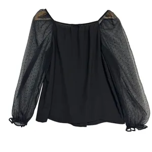 Banana Republic Blouse Black Sheer Puff Sleeve Romantic Victorian‎ Goth Chic S thumbnail 4