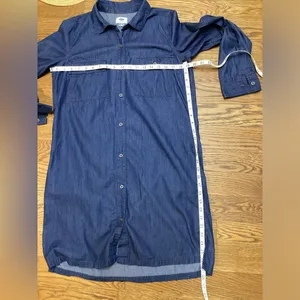 Old Navy Cotton Button Up Dark Chambray Denim Dress Size Medium thumbnail 3