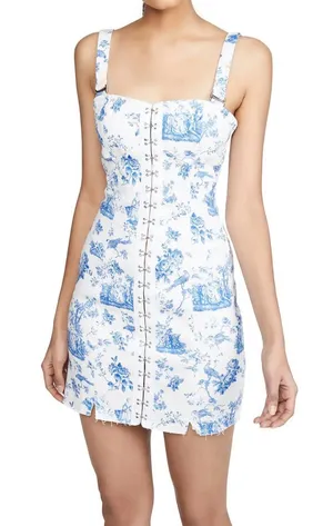 For Love & Lemons Monika Hook Front Floral Bird Print Mini Dress thumbnail 1