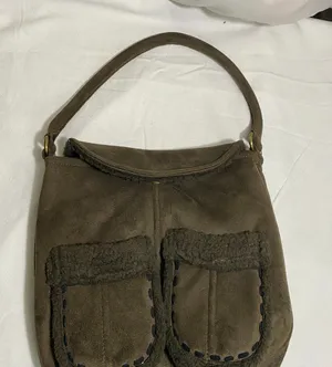 Vintage Brown Faux Suede Shearling Trim Handbag Boho Hobo Shoulder Bag Purse thumbnail 1