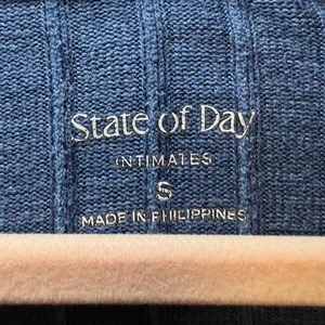 State of Day Intimates Blue Ribbed Henley Pajama Set Long Sleeve Wide Leg Small thumbnail 4