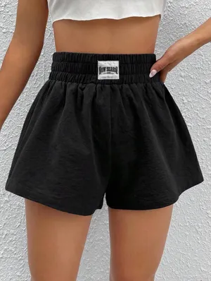 SheIn Black High-Waist Elastic Casual Lounge Shorts thumbnail 1