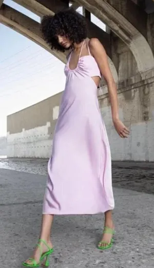 ALC Frank Sienna Cut-Out Satin Midi Dress in Light Pink Size US 0 thumbnail 4