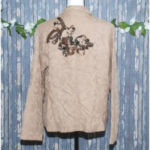 Marisol Ladies Brown Suede Long Sleeve Jacket Size L Floral Open Front Patchwork thumbnail 6