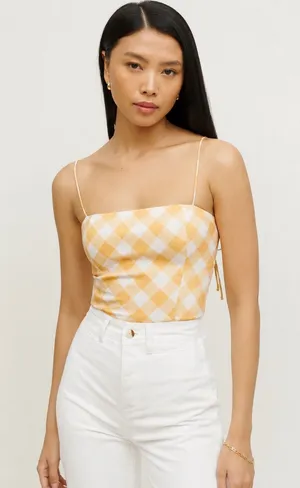 Reformation Meyer Top Yellow Gingham Coquette Cottagecore Picnic Girl Cami Sz 0 thumbnail 1