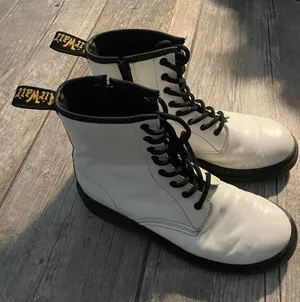Dr. Martens White and Black Leather Combat Boots thumbnail 1