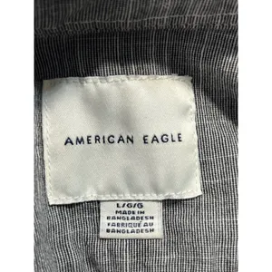 American‎ Eagle Short Sleeve Button Up Shirt Men L Gray White Striped Minimalist thumbnail 5