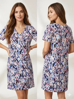The Limited Ikat V-Neck Shift Dress Blue Pink Size Large NWT thumbnail 2
