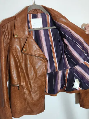 By Anthropologie Brown Robyn Faux Leather Moto Jacket Size Medium thumbnail 7