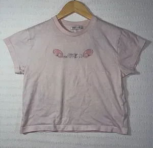 Sandy Liang Womens Y2K Crop Logo Baby Cotton Tee Size S Rhinestones Designe thumbnail 1