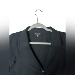 Steve‎ Madden Ribbed Ruched Button Down Long Sleeve Top Black Size M thumbnail 4
