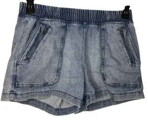 Aerie Denim Pull-On Shorts Women's Small Elastic Waist Zippered Pockets Stretch thumbnail 1