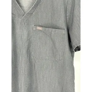 FIGS‎ Caspian V-Neck Scrub Top Large Heathered Charcoal Gray Single Pocket thumbnail 3