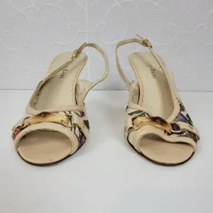 Massimo Baldi Womens Sandals Size 6.5 Cream Floral Open Toe Slingback Heels thumbnail 5