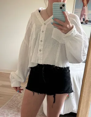 Altar'd State Long Sleeve linen top thumbnail 1