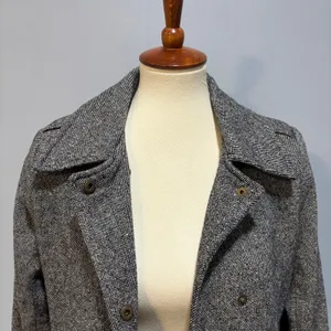 Vintage Y2K Old Navy Gray Herringbone Trench Coat Duster Jacket Medium thumbnail 4
