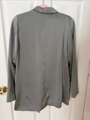 H&M Light sage Double-Breasted Satin Blazer small thumbnail 3