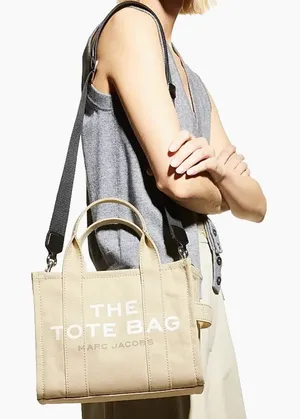 Marc Jacobs The Small Tote Canvas Bag Crossbody Purse Beige Tan thumbnail 1