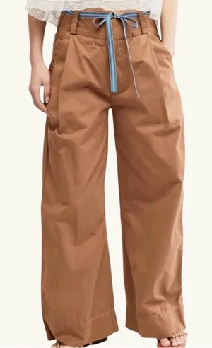 NWT Free People Wide Leg Buckle Back Pants Tobacco Brown Size 12 Retail $148.00 thumbnail 1