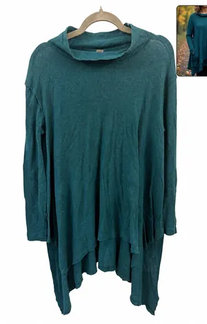 We The Free free people Teal Asymmetrical Long-Sleeve Tunic green flowy size S thumbnail 1