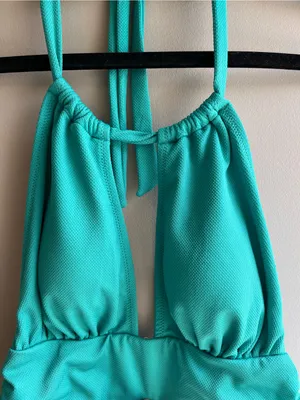 Cupshe Turquoise Halter One-Piece Swimsuit with Striped Bottom thumbnail 2