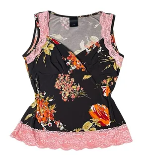 Y2K j.t.b. Floral and lace trim wraps v-neck tank top large brown pink orange poppy thumbnail 10
