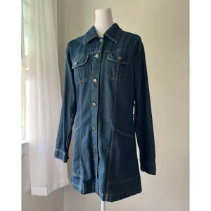 Dizzy Lizzy Dark Wash Denim Long Sleeve Collared Button Down Shirt Blue Size L thumbnail 2