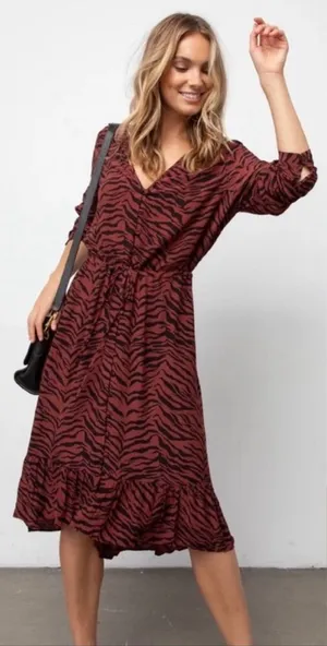 Rails Rust Black Tiger Stripe High Low Ruffle Hem Midi Dress Size Medium thumbnail 1