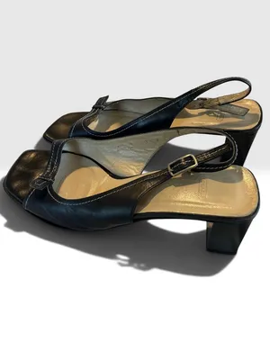 Vintage Coach Nora Black Leather Slingback Block Heels 9.5B Made in Italy thumbnail 4