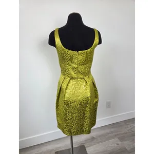 Antonio Melani Lime Green Gold Metallic Dress Midi Cocktail Evening Formal 4 thumbnail 4