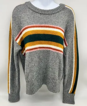 Madewell Unisex Gray and Yellow Crew Neck Sweater with Retro Stripes-Size S thumbnail 1