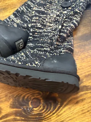 UGG Black And Silver Shimmer Tall‎ Cardy Knit Boots Size 6 thumbnail 2