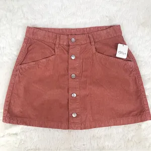 FREE PEOPLE‎ Ray Button Front Corduroy Mini Skirt Rust Pink Fall Size 10 New thumbnail 3