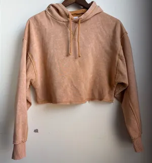 Aeropostale XS Orange Acid Wash Cropped Hoodie Raw‎ Hem Pullover Sweatshirt thumbnail 1