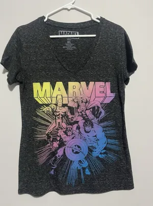 Marvel Avengers Graphic Black Gray V-Neck Short Sleeve T-Shirt Women XL thumbnail 1