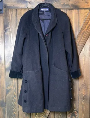 Vintage Herman Kay 100% WOOL Coat‎ Lined Jacket Pea Coat Black Size 14 thumbnail 1