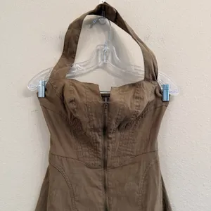 Anthropologie‎ Zip-Front Corset Midi Dress Womens XS Smocked Back Halter Olive thumbnail 13