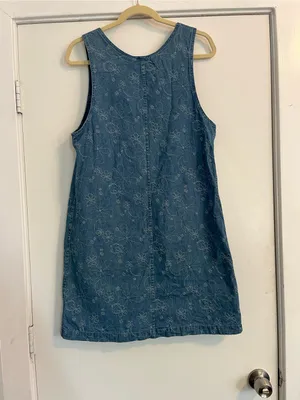 Christopher & Banks Embroidered floral Denim Mini Dress blue Jean size small thumbnail 7