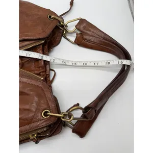 Kooba Hobo Bag Womens Large Brown Leather Multi Zip Slouchy Shoulder Bag thumbnail 11