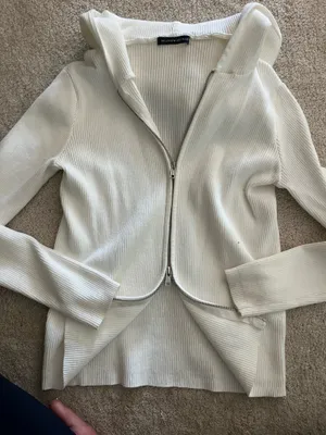 Brandy Melville White Full Zip Hoodie Ribbed thumbnail 3