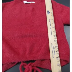 Altar’d State Fuzzy Eyelash Cropped Sweater Raspberry XS Pre‑Owned Tie back thumbnail 6