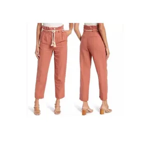 Veronica Beard Karter Paperbag Linen Blend Casual Crop Pants Mocha woman’s 12 thumbnail 4