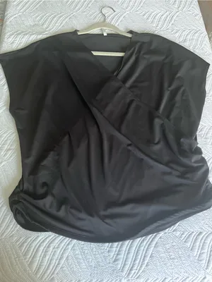 Halara Top Womens 1X Black Surplice Faux Wrap Ruched V- Neck thumbnail 3