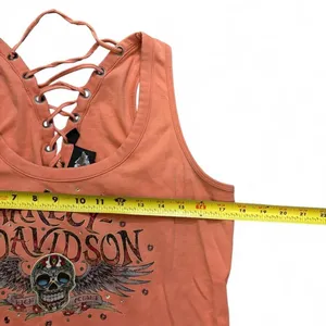 Harley Davidson Women's Tank Top Lace Up Back Sugar Skull Rhinestone Biker thumbnail 3