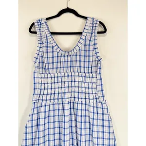 Taelynn Midi Dress Blue Plaid Sleeveless Smocked A Line Flowy Cottagecore Large thumbnail 4