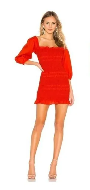NWT CAPULET x REVOLVE | Siobhan Smocked Ruffle Mini Dress in Tangerine | Size M thumbnail 1