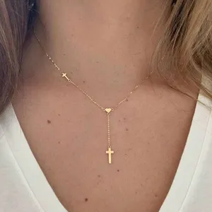 Gold cross lariat necklace with heart accent - women jewelry thumbnail 1